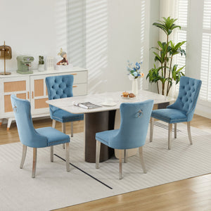 English Elm Nikki Velvet Tufted Dining Chair with Chrome Legs, Nailhead Trim, Plush High-Rebound Seat Comfort Light Blue W1143P369091