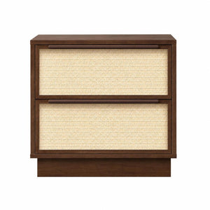 22 Inch Nightstand with Woven Texture Front Two Drawers for Bedroom Storage Furniture