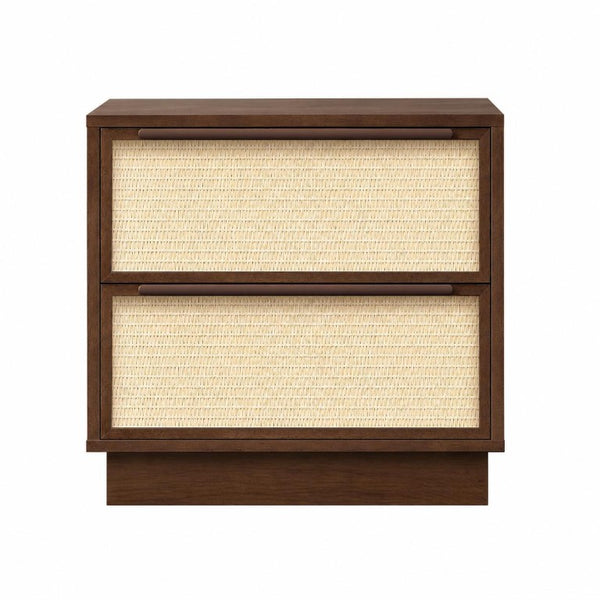 22 Inch Nightstand with Woven Texture Front Two Drawers for Bedroom Storage Furniture
