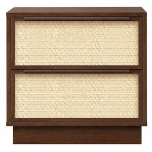 22 Inch Nightstand with Woven Texture Front Two Drawers for Bedroom Storage Furniture
