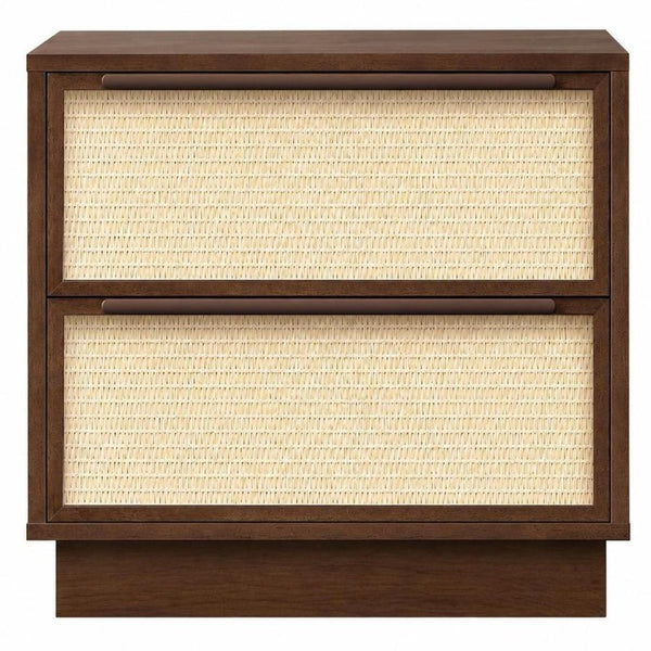 22 Inch Nightstand with Woven Texture Front Two Drawers for Bedroom Storage Furniture