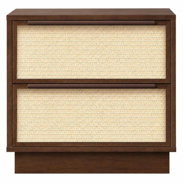 22 Inch Nightstand with Woven Texture Front Two Drawers for Bedroom Storage Furniture