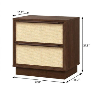 22 Inch Nightstand with Woven Texture Front Two Drawers for Bedroom Storage Furniture