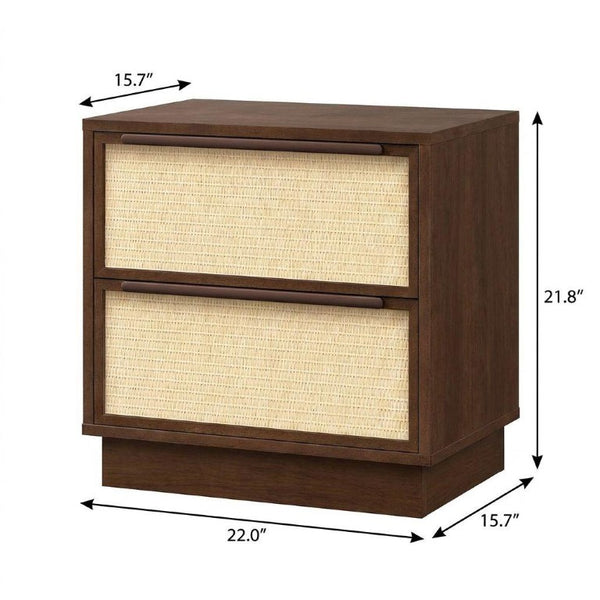 22 Inch Nightstand with Woven Texture Front Two Drawers for Bedroom Storage Furniture