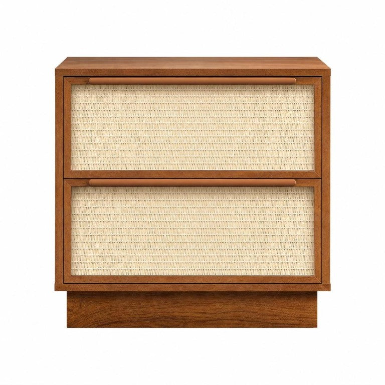 22 Inch Nightstand with Woven Texture Front Two Drawers for Bedroom Storage Furniture