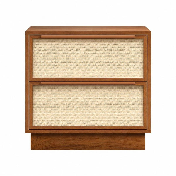 22 Inch Nightstand with Woven Texture Front Two Drawers for Bedroom Storage Furniture