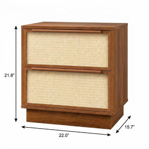 22 Inch Nightstand with Woven Texture Front Two Drawers for Bedroom Storage Furniture