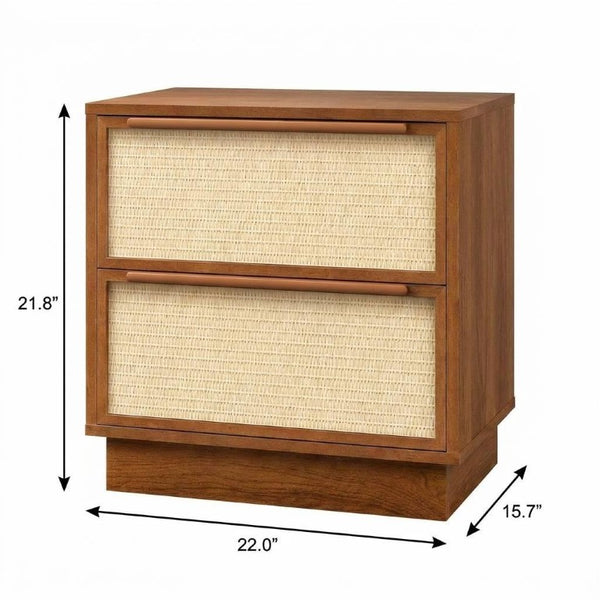22 Inch Nightstand with Woven Texture Front Two Drawers for Bedroom Storage Furniture