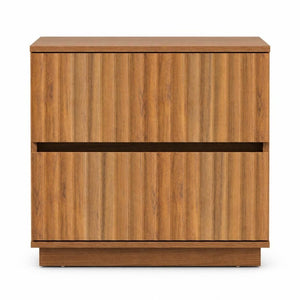 22 Inch Ribbed Two Drawer Nightstand with Wooden Texture for Modern Bedroom Storage