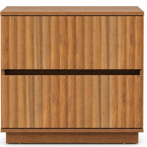 22 Inch Ribbed Two Drawer Nightstand with Wooden Texture for Modern Bedroom Storage