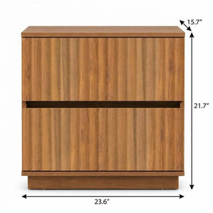 22 Inch Ribbed Two Drawer Nightstand with Wooden Texture for Modern Bedroom Storage