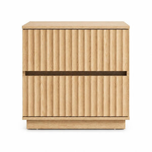 HomeRoots 22 Inch Ribbed Two Drawer Nightstand with Wooden Texture for Modern Bedroom Storage Natural Wood 772552