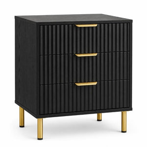 24 Inch Wood Three Drawer Nightstand with Ribbed Texture Detail for Modern Bedroom Storage