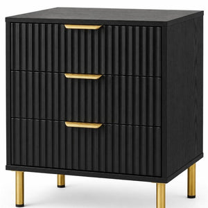24 Inch Wood Three Drawer Nightstand with Ribbed Texture Detail for Modern Bedroom Storage