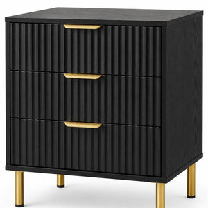 24 Inch Wood Three Drawer Nightstand with Ribbed Texture Detail for Modern Bedroom Storage