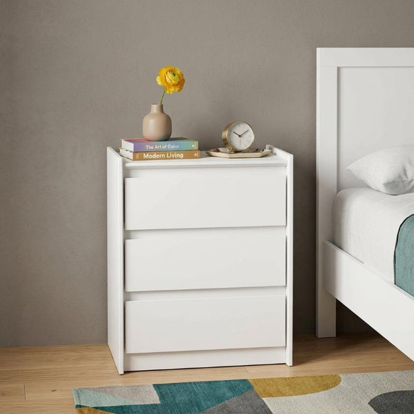 24 Inch Wood Three Drawer Nightstand with Built in Usb Charging Port for Bedroom Storage