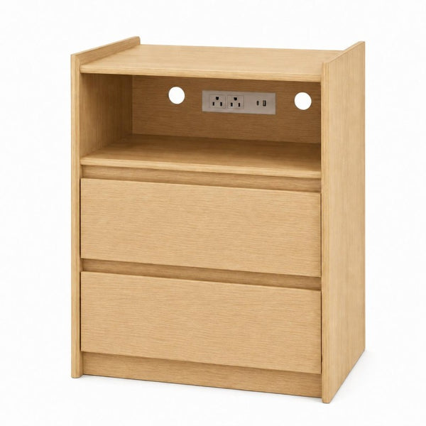 24 Inch Wood Two Drawer Nightstand with Usb Charging Port for Modern Bedroom Storage