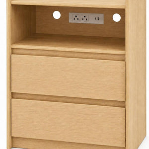 24 Inch Wood Two Drawer Nightstand with Usb Charging Port for Modern Bedroom Storage