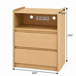 24 Inch Wood Two Drawer Nightstand with Usb Charging Port for Modern Bedroom Storage
