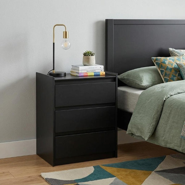 24 Inch Wood Three Drawer Nightstand with Built in Usb Charging Port for Bedroom Storage