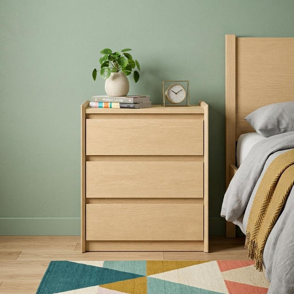24 Inch Wood Three Drawer Nightstand with Built in Usb Charging Port for Bedroom Storage