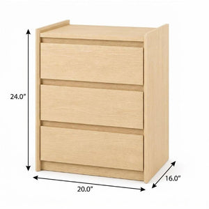 24 Inch Wood Three Drawer Nightstand with Built in Usb Charging Port for Bedroom Storage