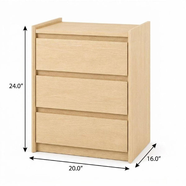 24 Inch Wood Three Drawer Nightstand with Built in Usb Charging Port for Bedroom Storage