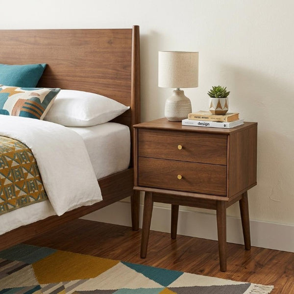 26 Inch Wood Two Drawer Nightstand for Bedroom Storage and Elegant Bedside Style