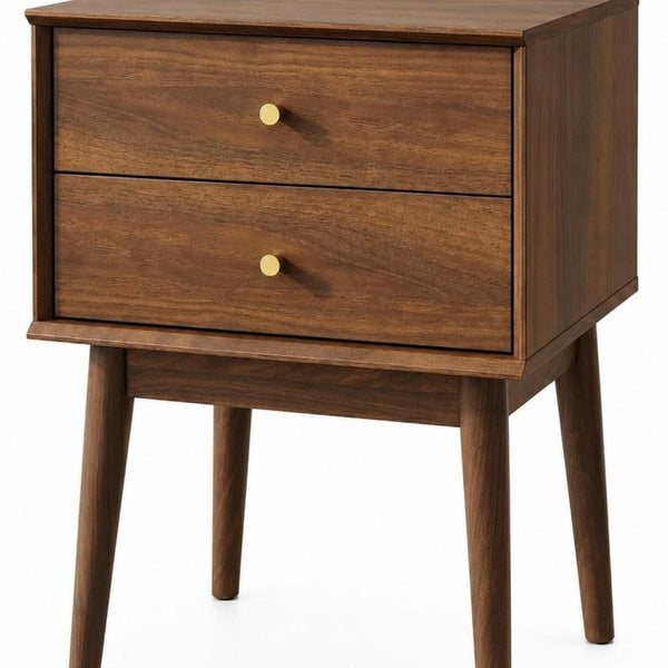 26 Inch Wood Two Drawer Nightstand for Bedroom Storage and Elegant Bedside Style