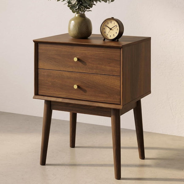 26 Inch Wood Two Drawer Nightstand for Bedroom Storage and Elegant Bedside Style