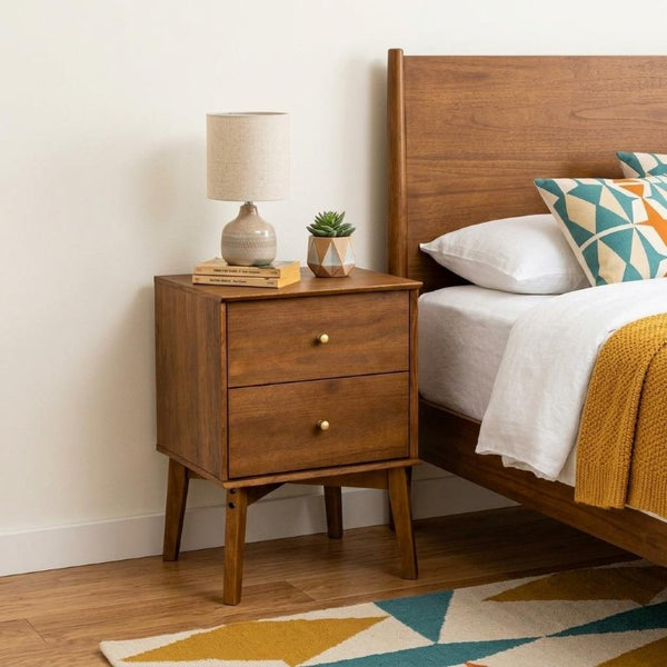 26 Inch Wood Two Drawer Nightstand for Bedroom Storage and Elegant Bedside Style