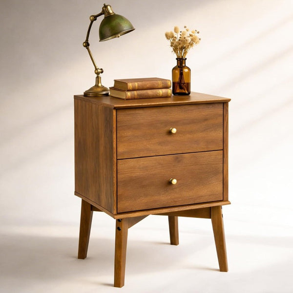 26 Inch Wood Two Drawer Nightstand for Bedroom Storage and Elegant Bedside Style