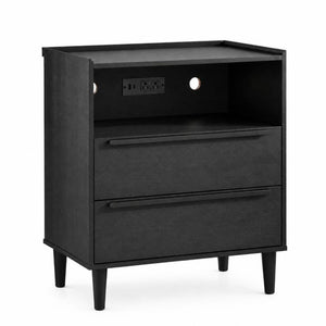 26 Inch Wood Two Drawer Nightstand with Built in Usb Charging Port for Modern Bedrooms