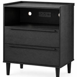 26 Inch Wood Two Drawer Nightstand with Built in Usb Charging Port for Modern Bedrooms