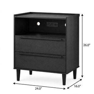 26 Inch Wood Two Drawer Nightstand with Built in Usb Charging Port for Modern Bedrooms