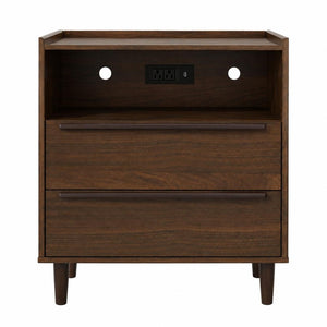 26 Inch Wood Two Drawer Nightstand with Built in Usb Charging Port for Modern Bedrooms