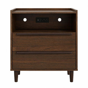 26 Inch Wood Two Drawer Nightstand with Built in Usb Charging Port for Modern Bedrooms