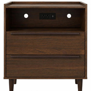 26 Inch Wood Two Drawer Nightstand with Built in Usb Charging Port for Modern Bedrooms
