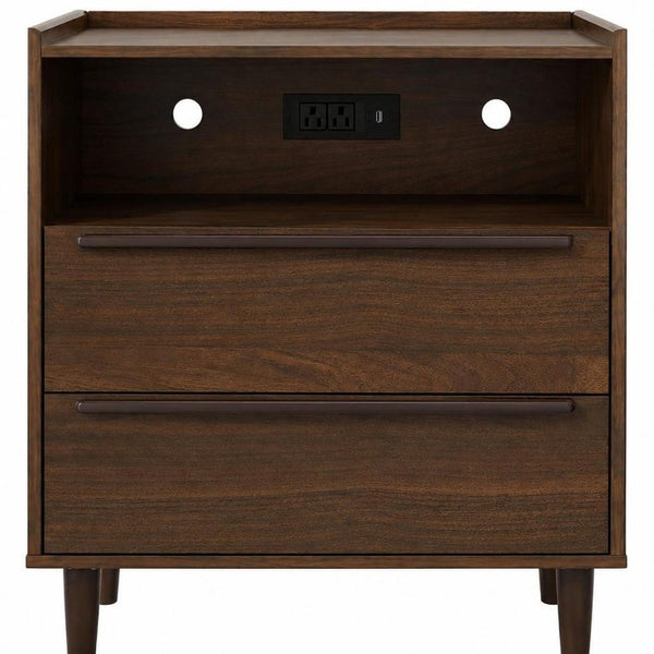 26 Inch Wood Two Drawer Nightstand with Built in Usb Charging Port for Modern Bedrooms