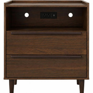 26 Inch Wood Two Drawer Nightstand with Built in Usb Charging Port for Modern Bedrooms