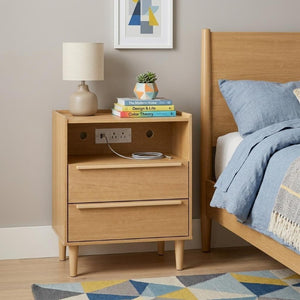 26 Inch Wood Two Drawer Nightstand with Built in Usb Charging Port for Modern Bedrooms