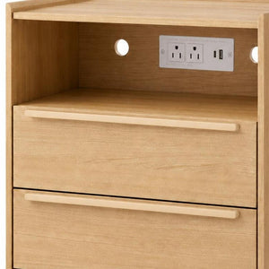 26 Inch Wood Two Drawer Nightstand with Built in Usb Charging Port for Modern Bedrooms