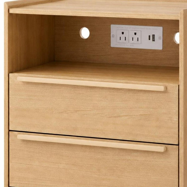 26 Inch Wood Two Drawer Nightstand with Built in Usb Charging Port for Modern Bedrooms
