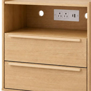 26 Inch Wood Two Drawer Nightstand with Built in Usb Charging Port for Modern Bedrooms