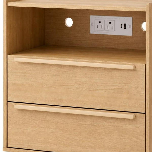 26 Inch Wood Two Drawer Nightstand with Built in Usb Charging Port for Modern Bedrooms