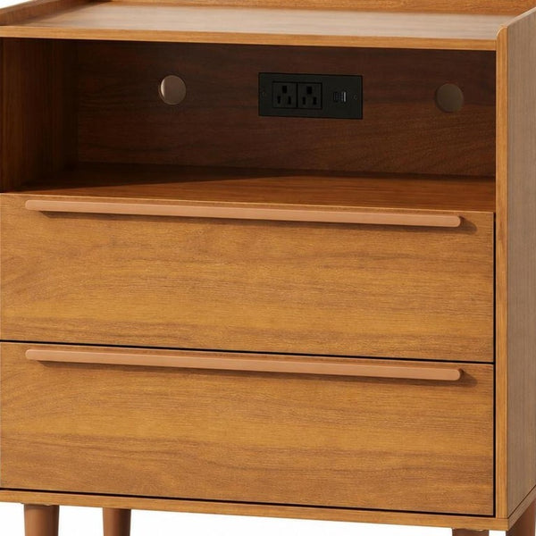 26 Inch Wood Two Drawer Nightstand with Built in Usb Charging Port for Modern Bedrooms