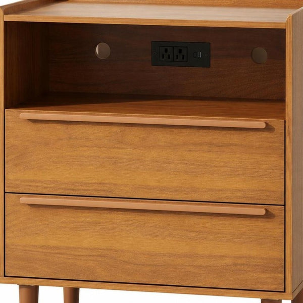 26 Inch Wood Two Drawer Nightstand with Built in Usb Charging Port for Modern Bedrooms