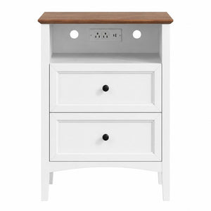 26 Inch Wood Two Drawer Nightstand with Built in Usb Charging Port for Modern Bedrooms