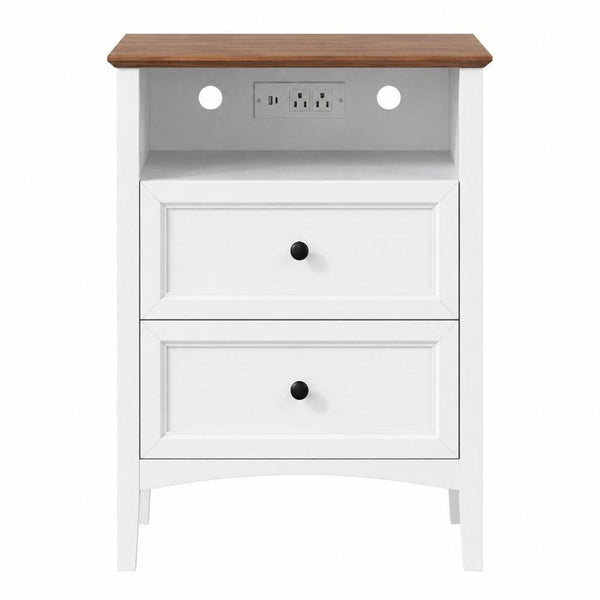 26 Inch Wood Two Drawer Nightstand with Built in Usb Charging Port for Modern Bedrooms