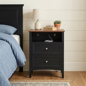 26 Inch Wood Two Drawer Nightstand with Built in Usb Charging Port for Modern Bedrooms
